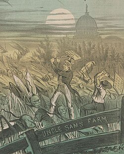 L'immigration chinoise assimilée à une invasion de sauterelles. The Wasp, 1878