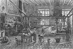 Un atelier de canut pendant la crise de 1877