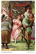 Carte n°4, illustrant le rajeunissement de vieilles femmes grâce à la Jungbrunnen (fontaine de Jouvence) ou Altweibermühle (moulin des vieilles femmes).