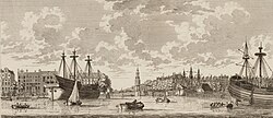 Navire négrier de la Compagnie néerlandaise des Indes occidentales, dans le port d'Amsterdam vers 1735.