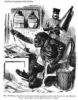 Le journal anglais Punch déshumanisant un Irlandais ("Mr. G. O'Rilla"), 1845-1852
