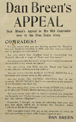 Un appel de Dan Breen aux soldats qui s'étaient battus à ses côtés dans la guerre d'indépendance
