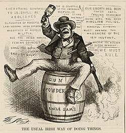 Le journal états-unien Harper's Weekly déshumanisant un Irlandais, 1871