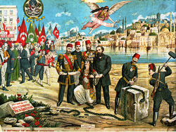 Carte postale de 1895 saluant la Constitution ottomane de 1876